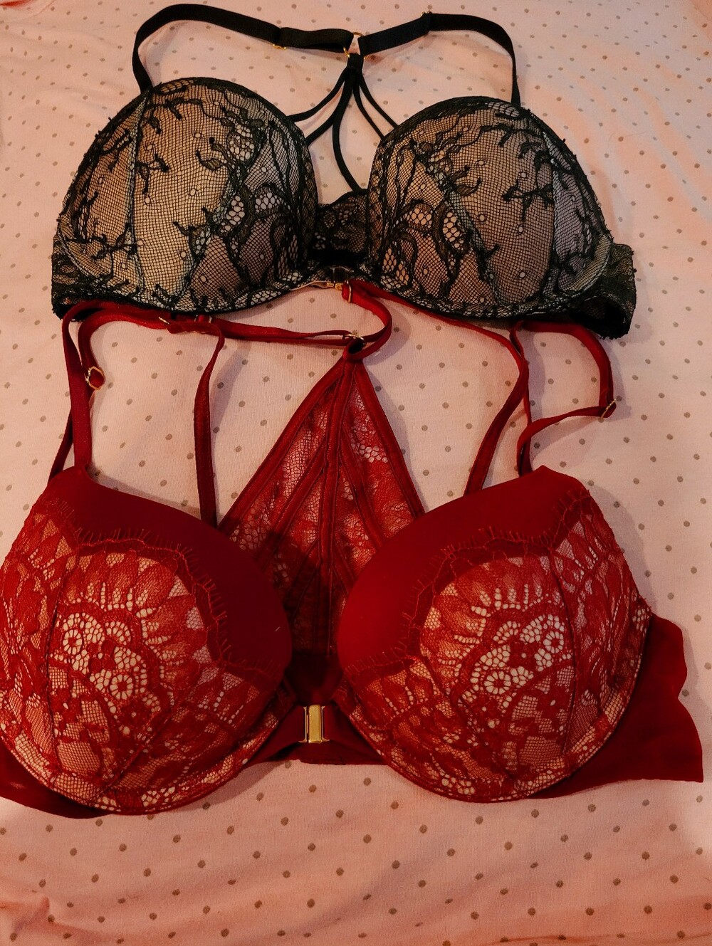 Victoria's Secret 34B Black & Red Lace Push-Up Bras